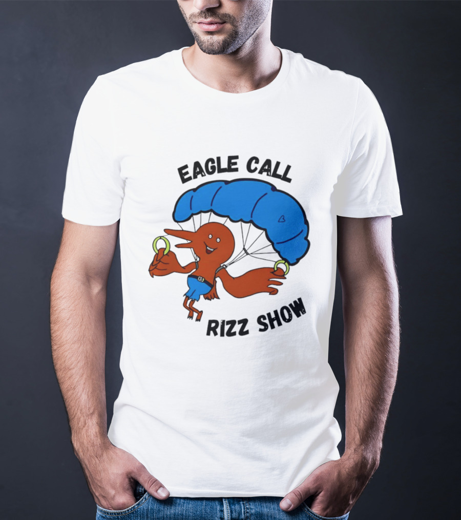 Eagle Call Rizz Show Parachuting Bird Character With Blue Canopy T-Shirt
