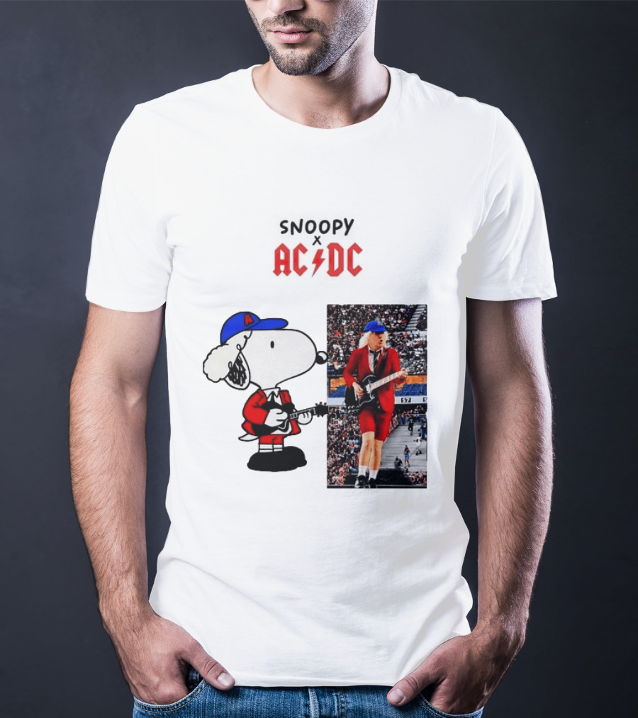 Snoopy Peanuts AC DC Angus Young Rock Concert T-Shirt