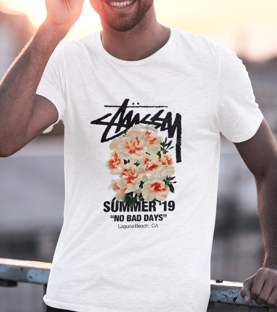 Stussy Summer 19 No Bad Days Floral Laguna Beach CA T-Shirt