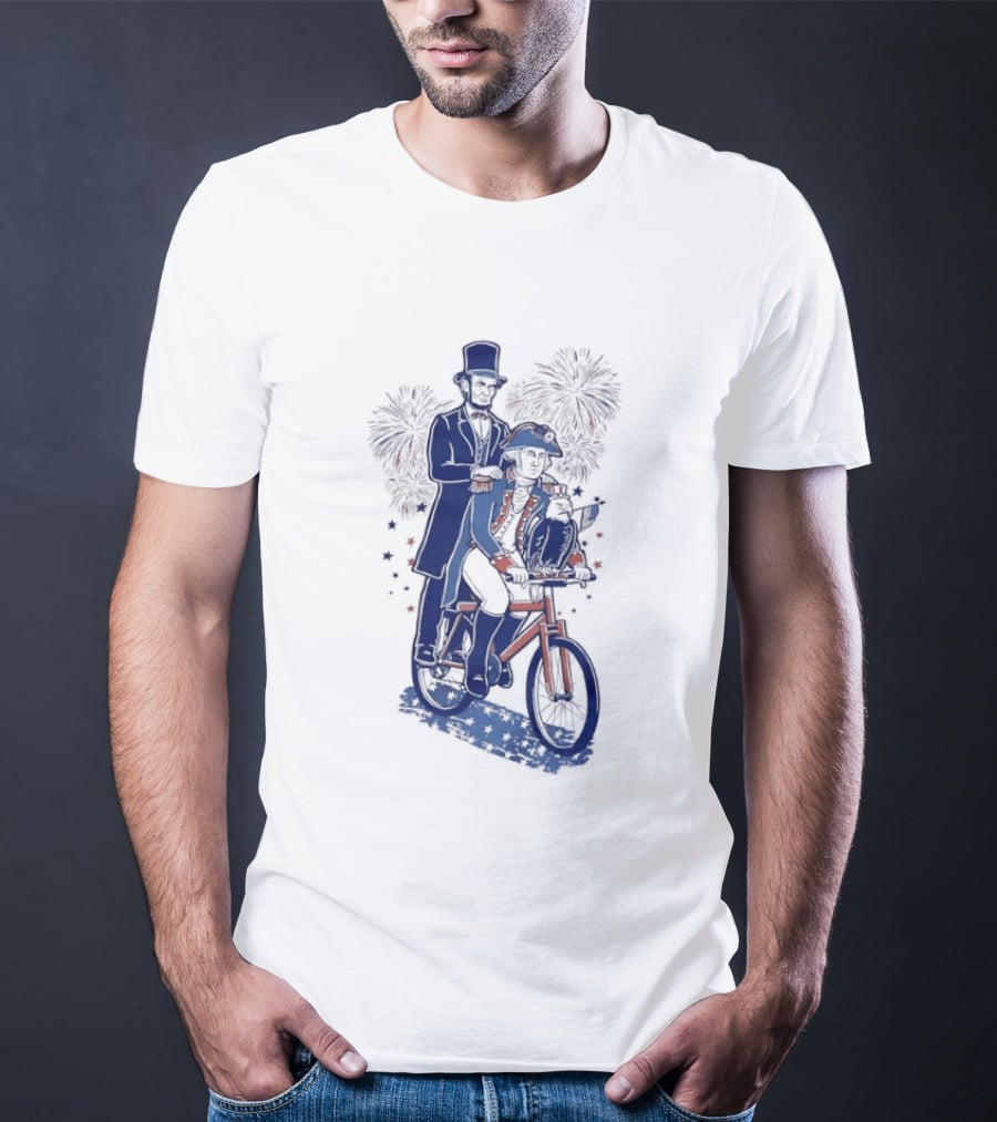 Abraham Lincoln George Washington Eagle Bicycle Fireworks Celebration T-Shirt
