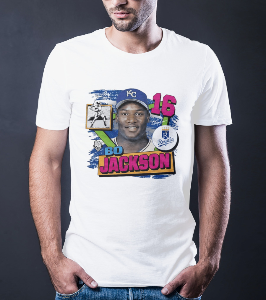 Bo Jackson 16 Kansas City Royals Topps 75 Vintage Baseball Memorabilia T-Shirt