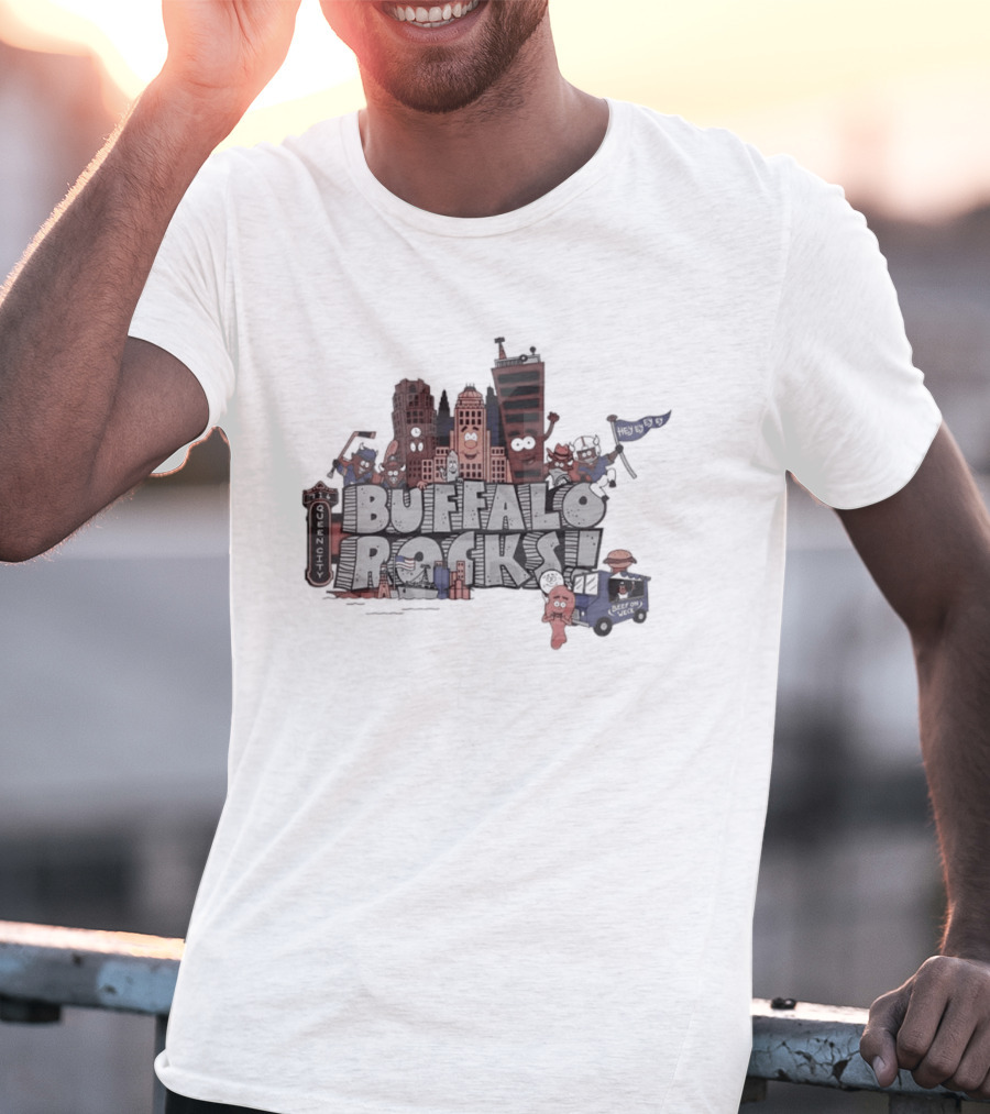 Buffalo Rocks City Landmarks Cartoon Historic Skyline T-Shirt