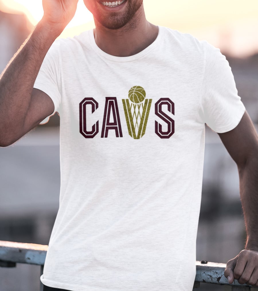 CAVS Gold Glitter Basketball Trophy Net T-Shirt