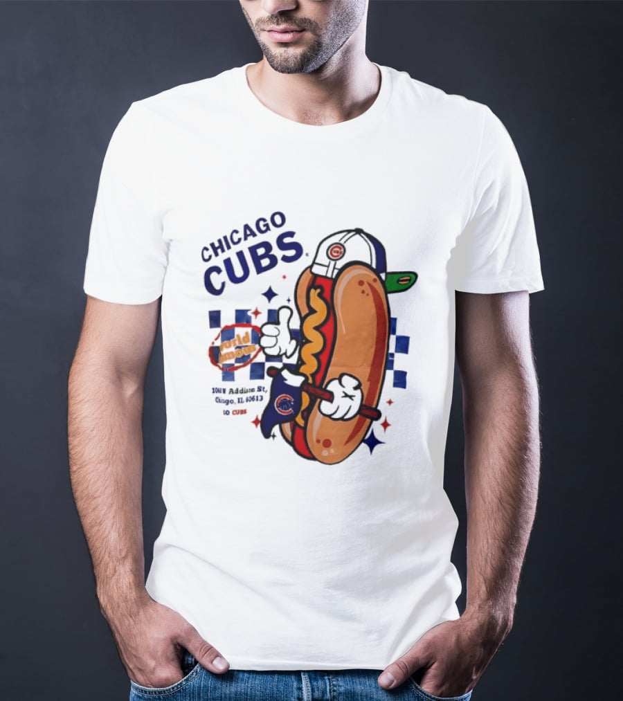 Chicago Cubs World Famous 1060 Addison St Hot Dog Wrigley Field Baseball Fan T-Shirt