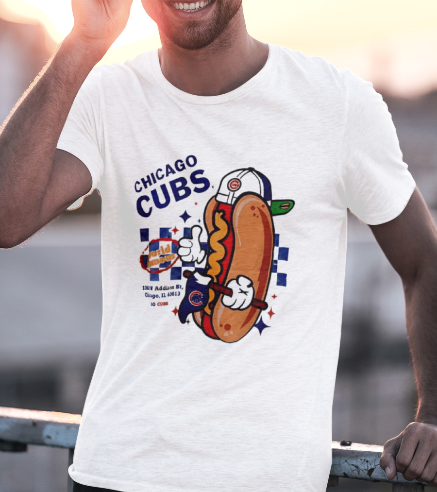 Chicago Cubs World Famous 1060 Addison St Hot Dog Wrigley Field Baseball Fan T-Shirt