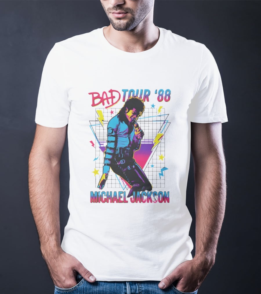 BAD Tour '88 Michael Jackson 90s Styles Retro Lightning Stars T-Shirt