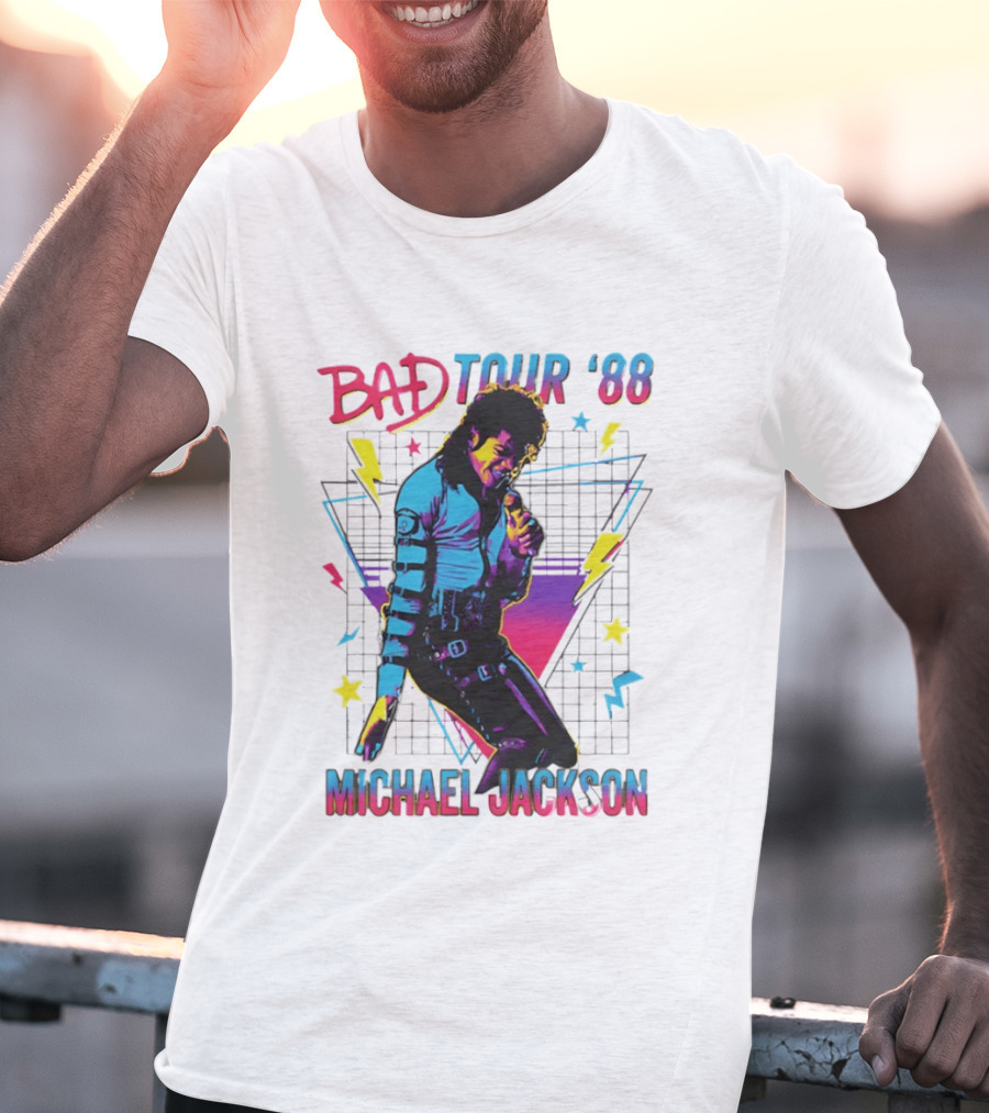 BAD Tour '88 Michael Jackson 90s Styles Retro Lightning Stars T-Shirt