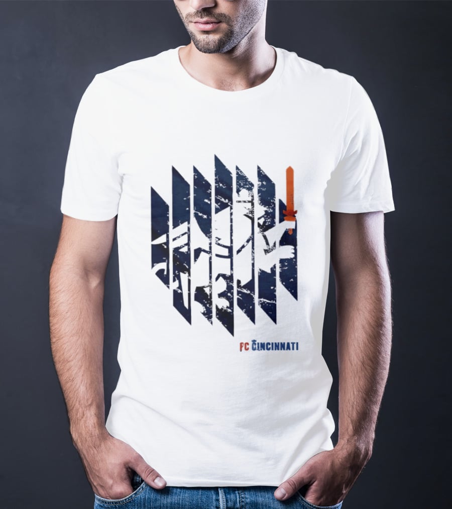 FC Cincinnati Sheared Lion Football Fans Iconic Bold Striped Image T-Shirt