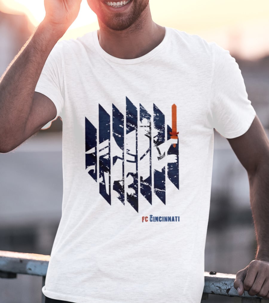 FC Cincinnati Sheared Lion Football Fans Iconic Bold Striped Image T-Shirt