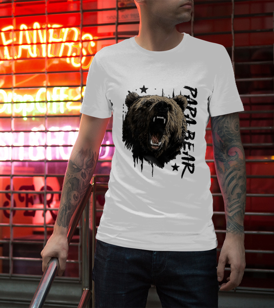 Papa Bear Distressed Flag Bold Grizzly Roar Father's Day T-Shirt