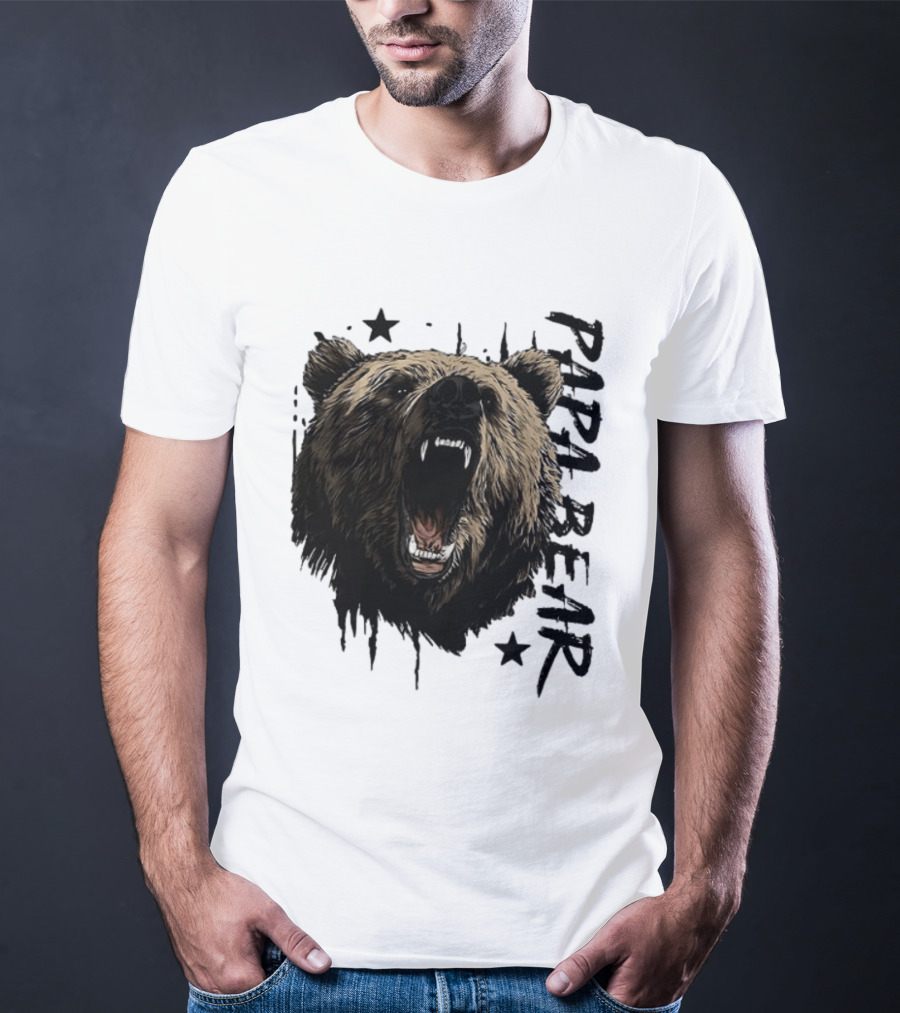 Papa Bear Distressed Flag Bold Grizzly Roar Father's Day T-Shirt