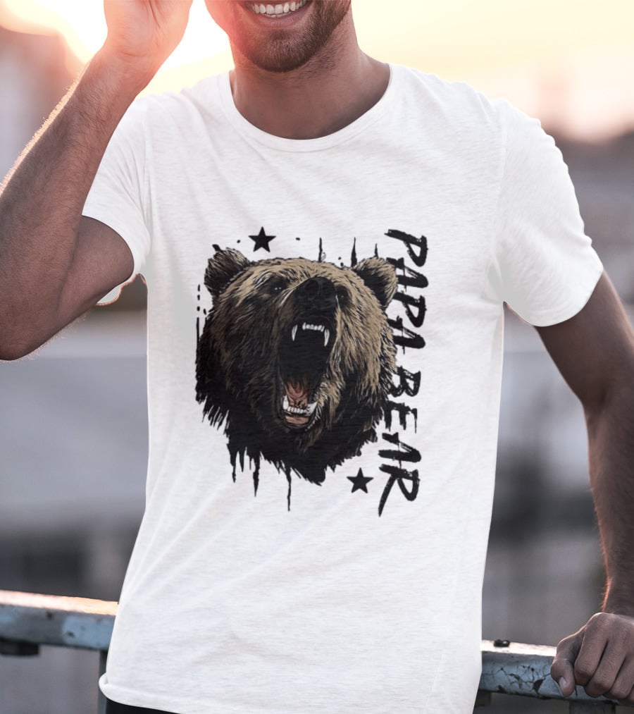 Papa Bear Distressed Flag Bold Grizzly Roar Father's Day T-Shirt