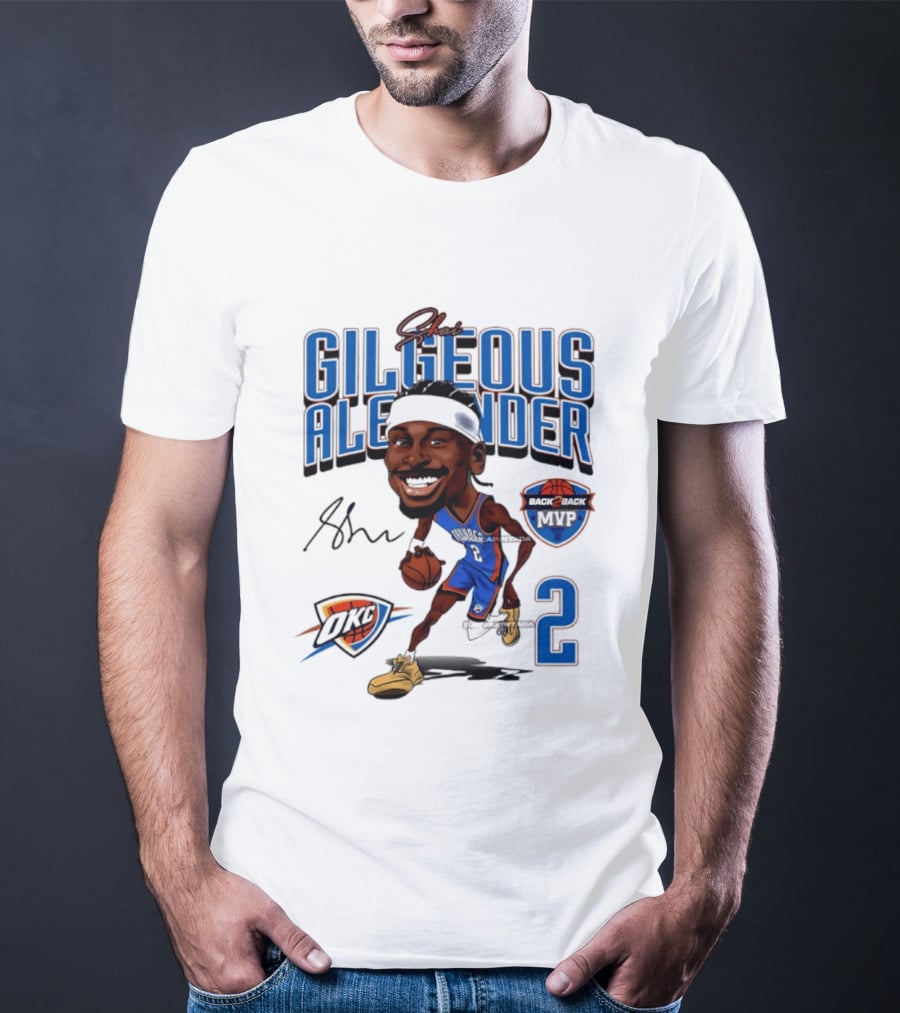 Shai Gilgeous Alexander OKC Thunder Back 2 Back MVP Number 2 Caricature T-Shirt
