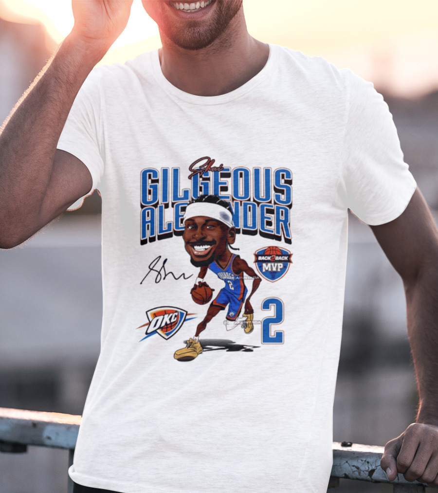 Shai Gilgeous Alexander OKC Thunder Back 2 Back MVP Number 2 Caricature T-Shirt