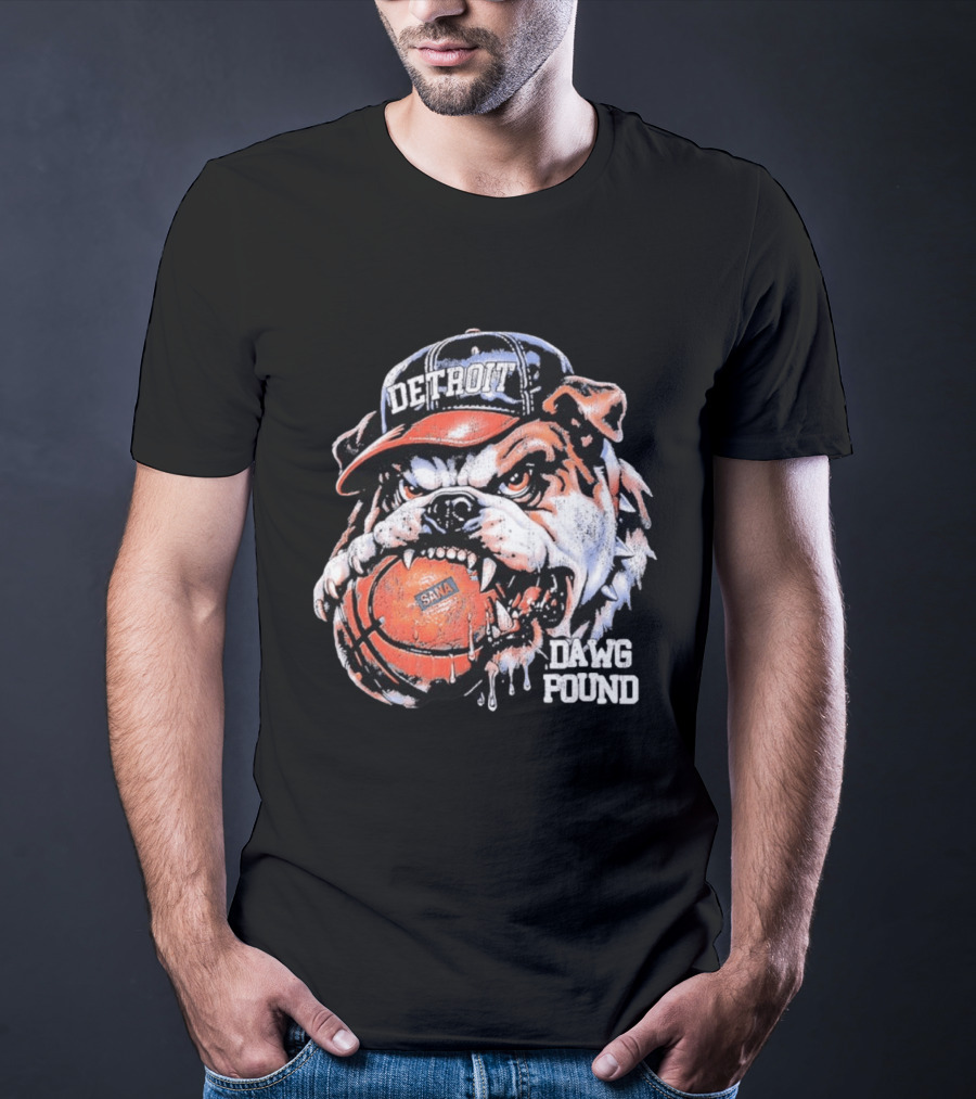 Detroit Bulldog Holding Basketball Dawg Pound T-Shirt