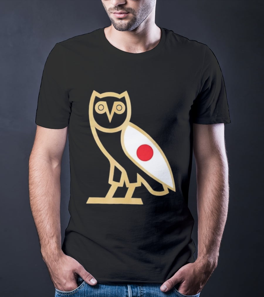 OVO Owl Japan Flag Icon Gold Outline And Red Circle Motif T-Shirt