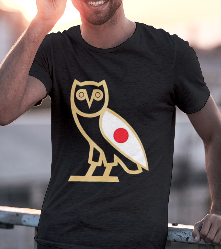 OVO Owl Japan Flag Icon Gold Outline And Red Circle Motif T-Shirt