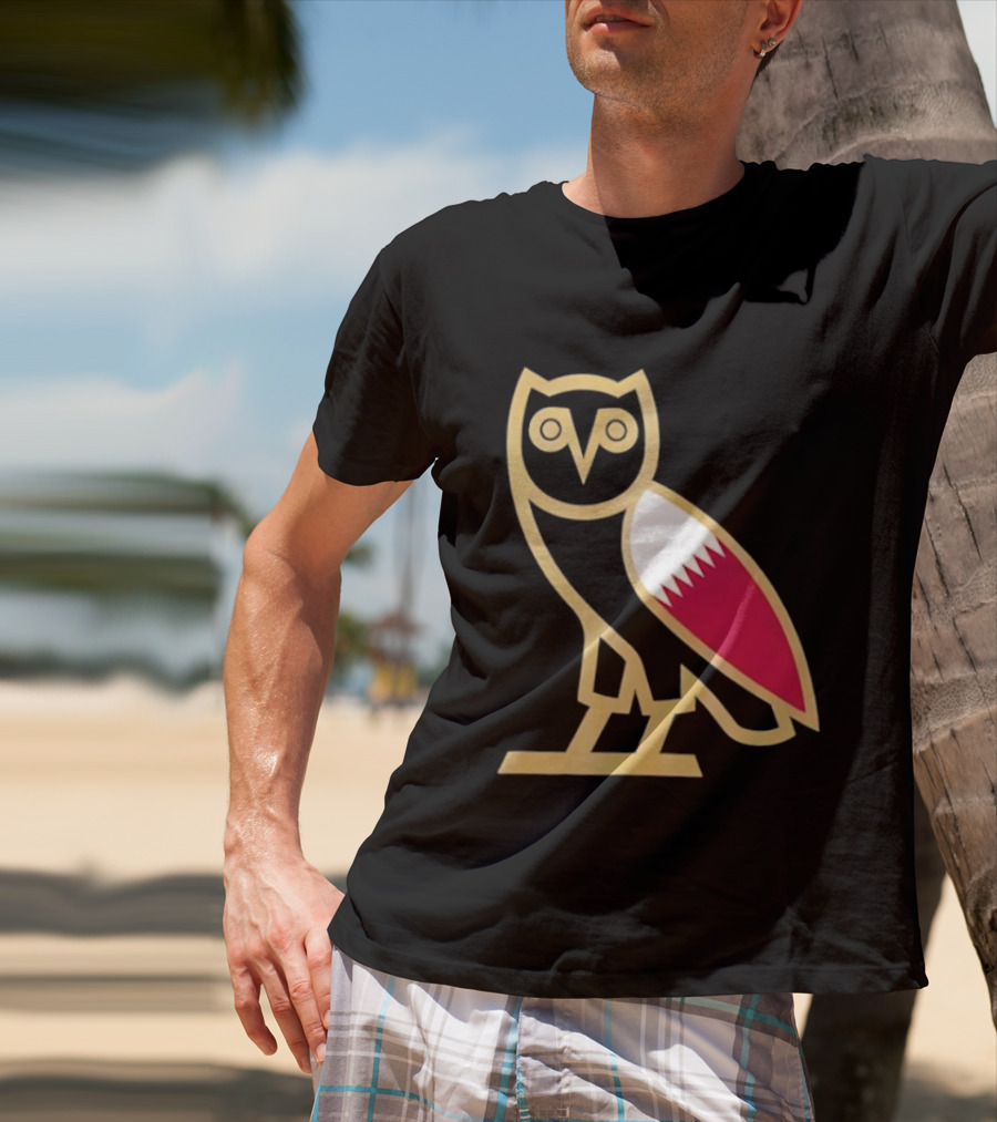 OVO Owl Gold Outline Qatar Flag Wing T-Shirt