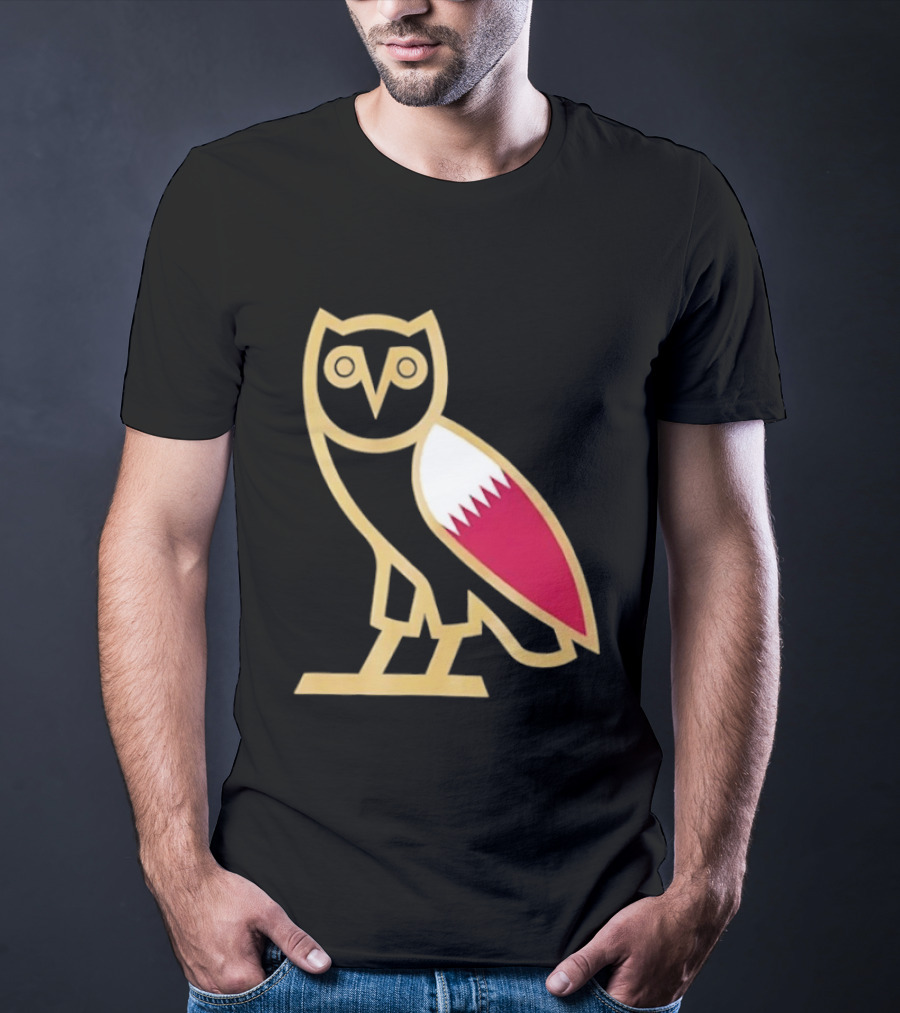 OVO Owl Gold Outline Qatar Flag Wing T-Shirt