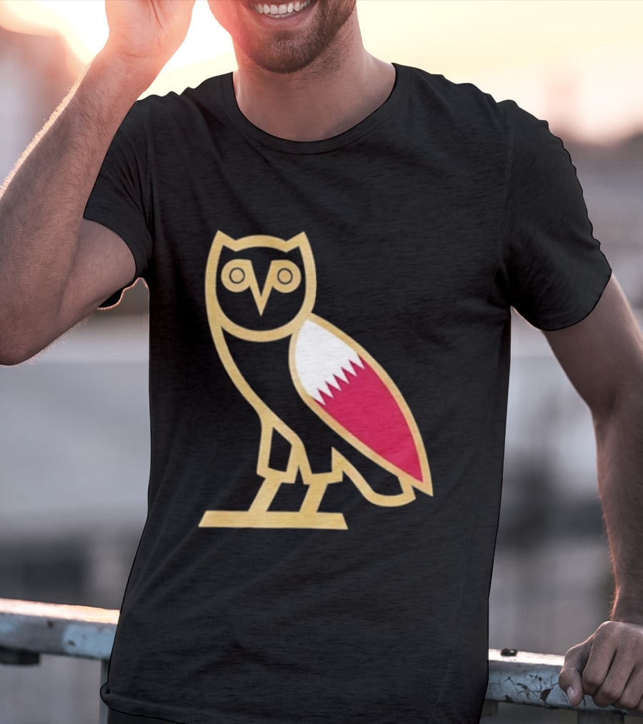 OVO Owl Gold Outline Qatar Flag Wing T-Shirt