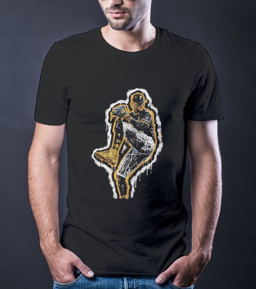 Paul Skenes Pittsburgh Pirates Pitching Pose Splatter Paint T-Shirt