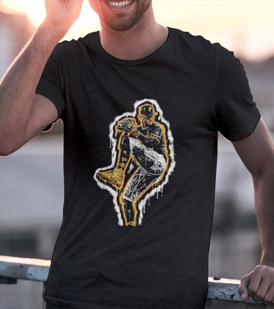 Paul Skenes Pittsburgh Pirates Pitching Pose Splatter Paint T-Shirt