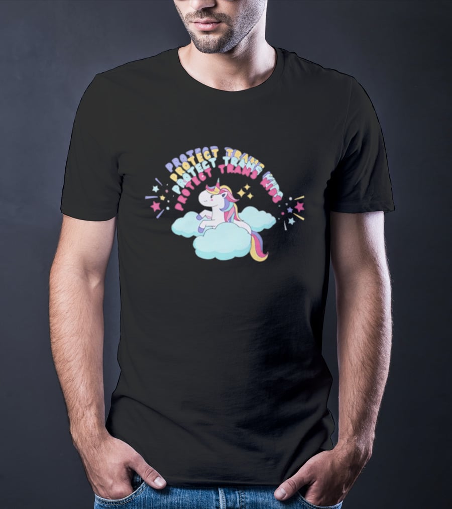 Protect Trans Kids Unicorn Rainbow Stars Cloud T-Shirt
