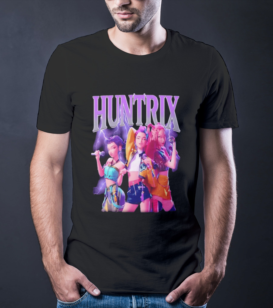 Huntrix Kpop Band Cartoon Characters With Microphones T-Shirt