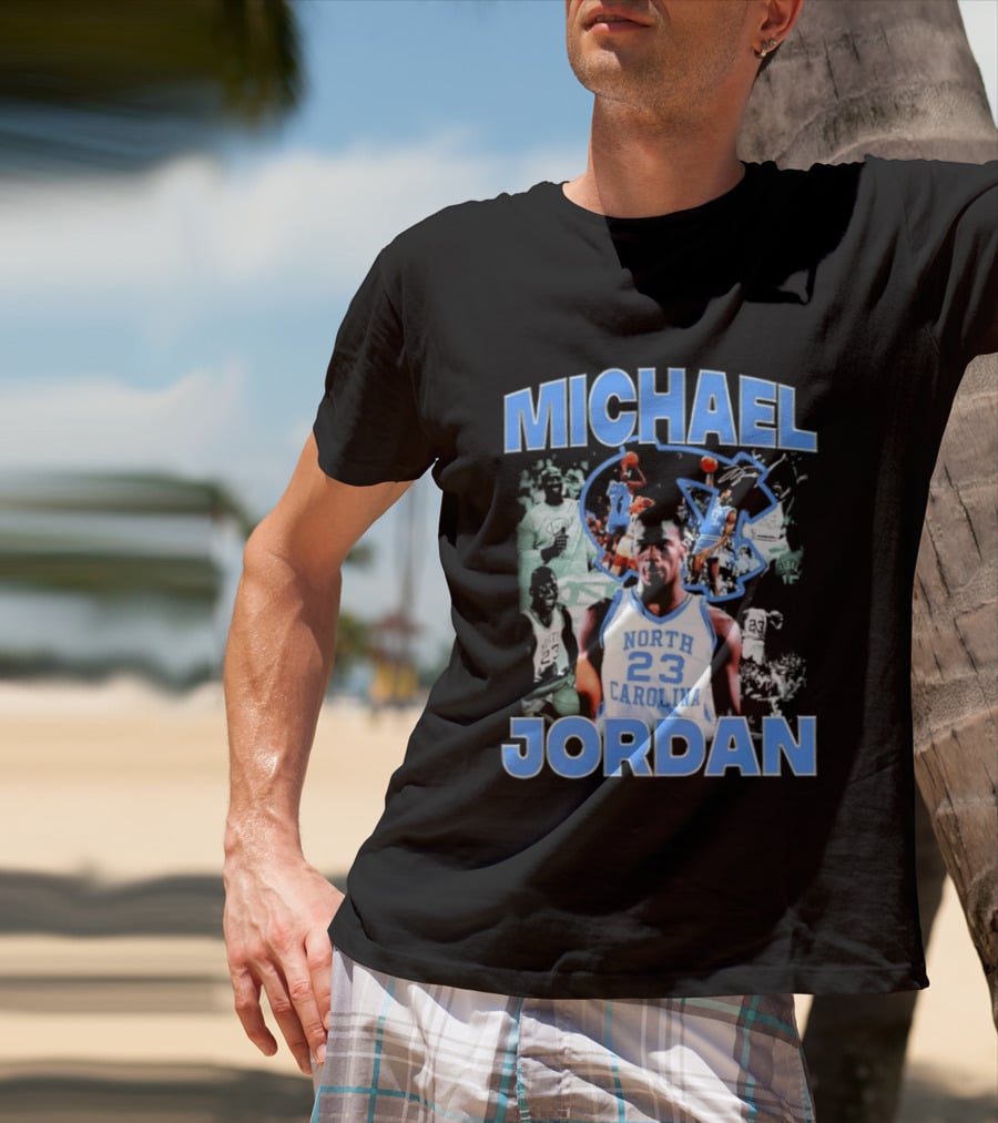 Michael Jordan 23 North Carolina Tar Heels Basketball Iconic Blue And White T-Shirt