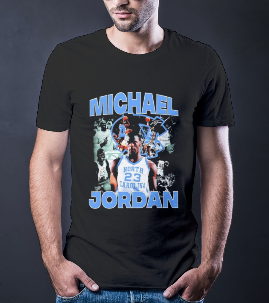 Michael Jordan 23 North Carolina Tar Heels Basketball Iconic Blue And White T-Shirt