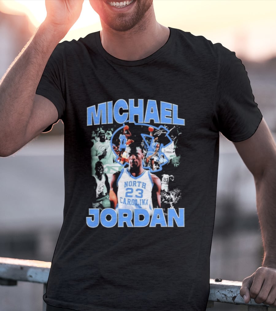 Michael Jordan 23 North Carolina Tar Heels Basketball Iconic Blue And White T-Shirt
