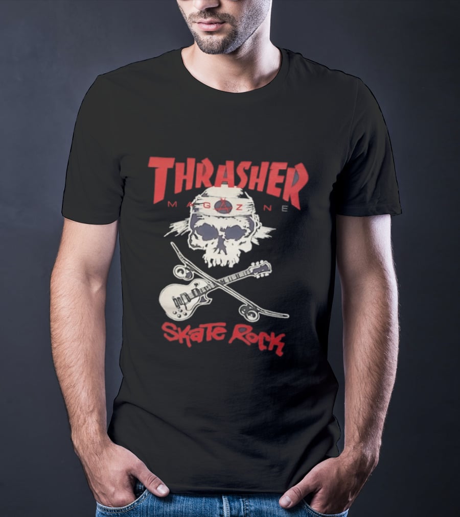 Thrasher Magazine Skate Rock Skull Guitar Crossbones T-Shirt