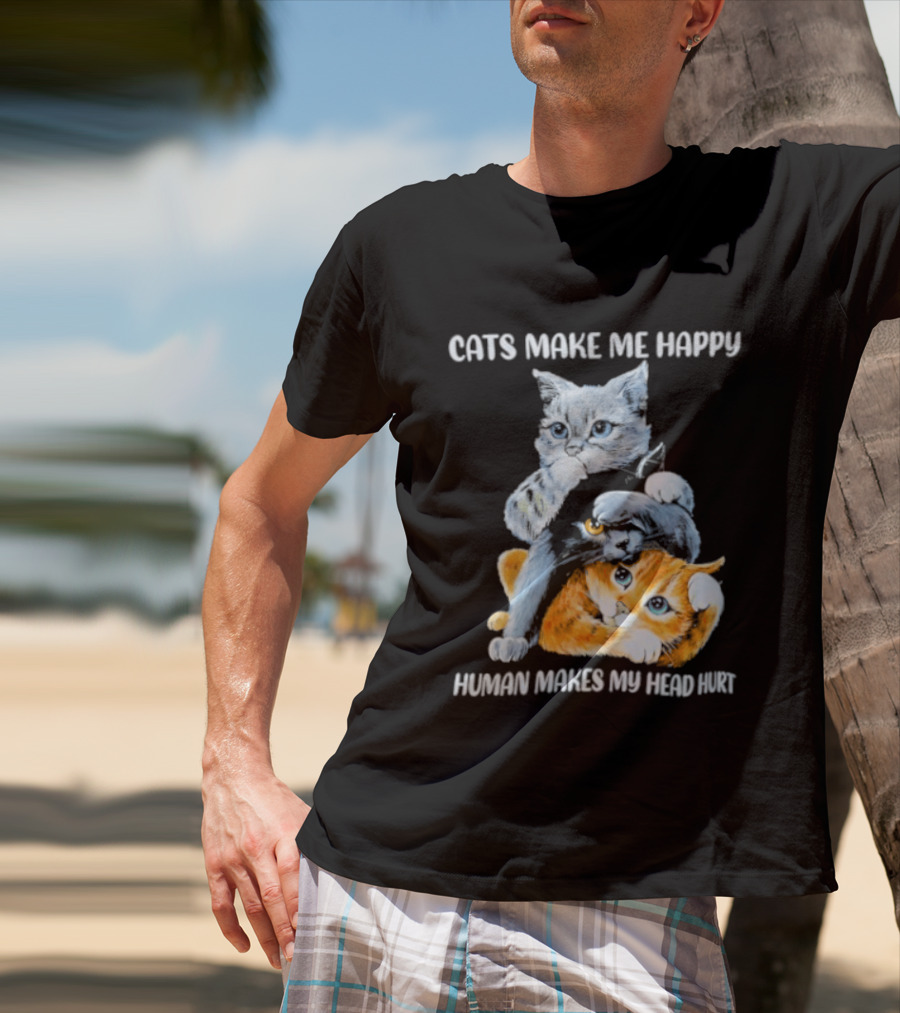 Cats Make Me Happy Human Makes My Head Hurt Cute Cat Duo T-Shirt