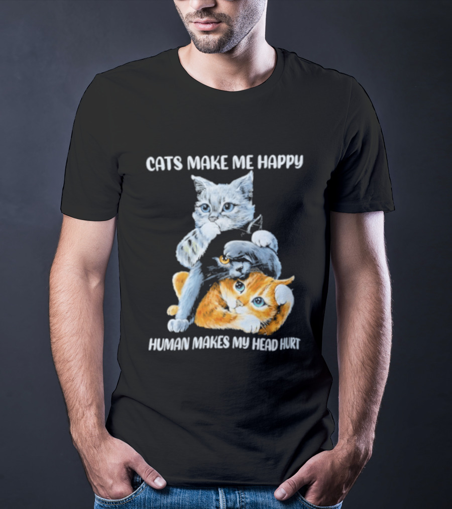 Cats Make Me Happy Human Makes My Head Hurt Cute Cat Duo T-Shirt