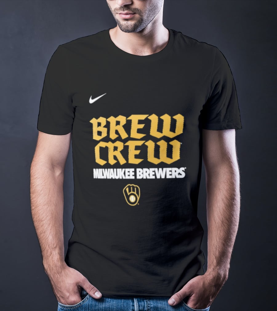 Milwaukee Brewers Nike Brew Crew Handwriting Club Baseball Glove T-Shirt