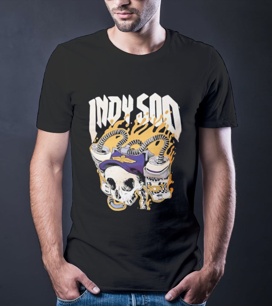 Indy 500 Skull Cap Beer Drinking Racing T-Shirt