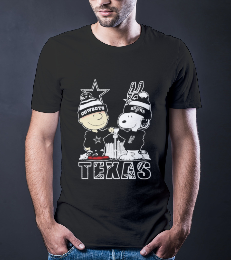 Snoopy And Charlie Brown Cowboys Spurs Texas Skyline T-Shirt