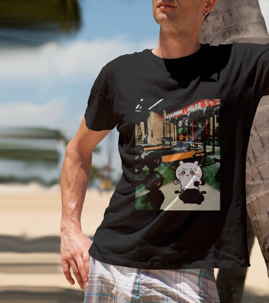Usagi Working Out At The Gym Let's Be Stronger Chiikawa Fitness Motivational Scene T-Shirt