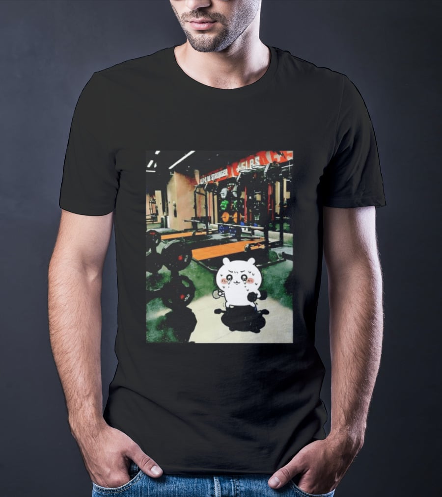 Usagi Working Out At The Gym Let's Be Stronger Chiikawa Fitness Motivational Scene T-Shirt