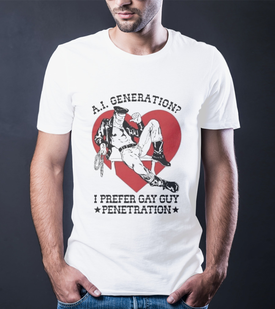 A.I. Generation I Prefer Gay Guy Penetration Heart Background Leather Outfit T-Shirt