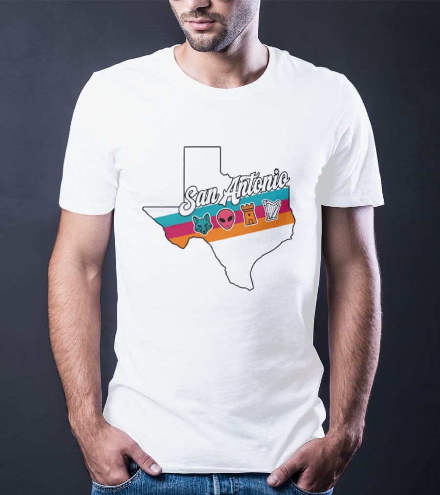 San Antonio Texas Map Alien Fox Castle Harp 2026 T-Shirt