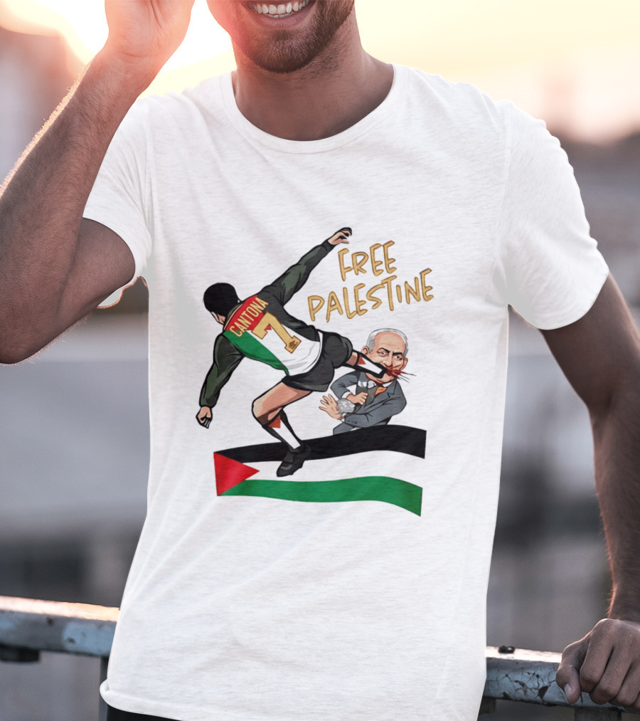 Cantona Number 7 Free Palestine Kick Advocate T-Shirt