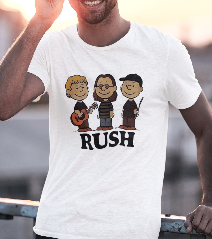 Rush Peanuts Band Members Cartoon Characters Guitar And Drumsticks T-Shirt