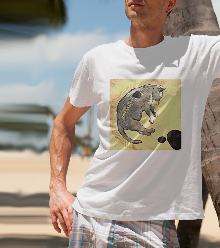 Zen Garden Kitty Rake And Stones Tranquility T-Shirt