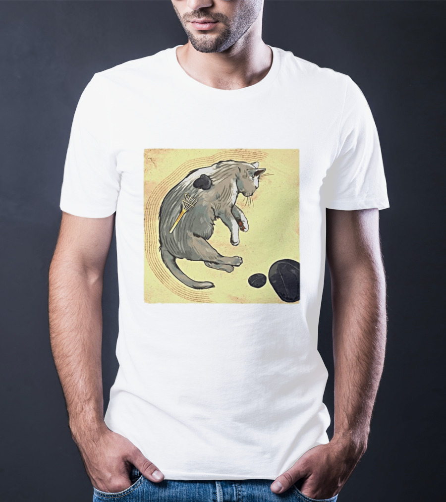 Zen Garden Kitty Rake And Stones Tranquility T-Shirt