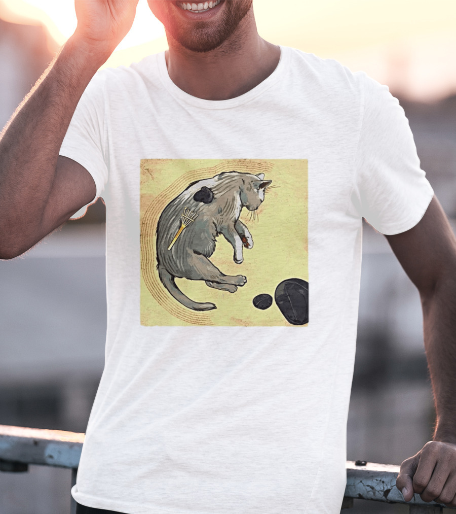 Zen Garden Kitty Rake And Stones Tranquility T-Shirt