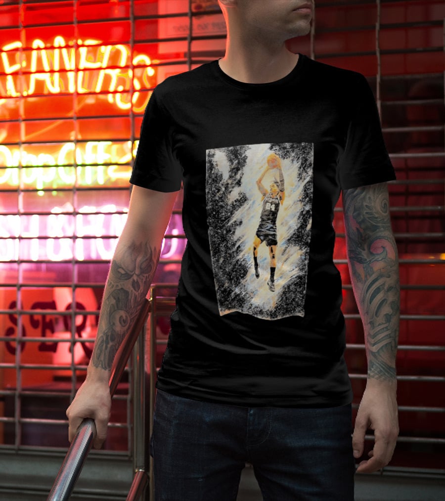 Devin Vassell 24 San Antonio Spurs Basketball Player In Iconic Action Pose T-Shirt