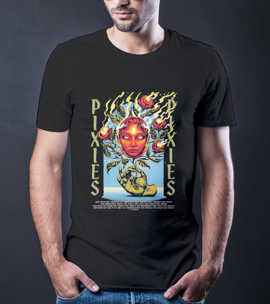 Pixies Europe And UK Tour 2026 Flaming Roses Face T-Shirt