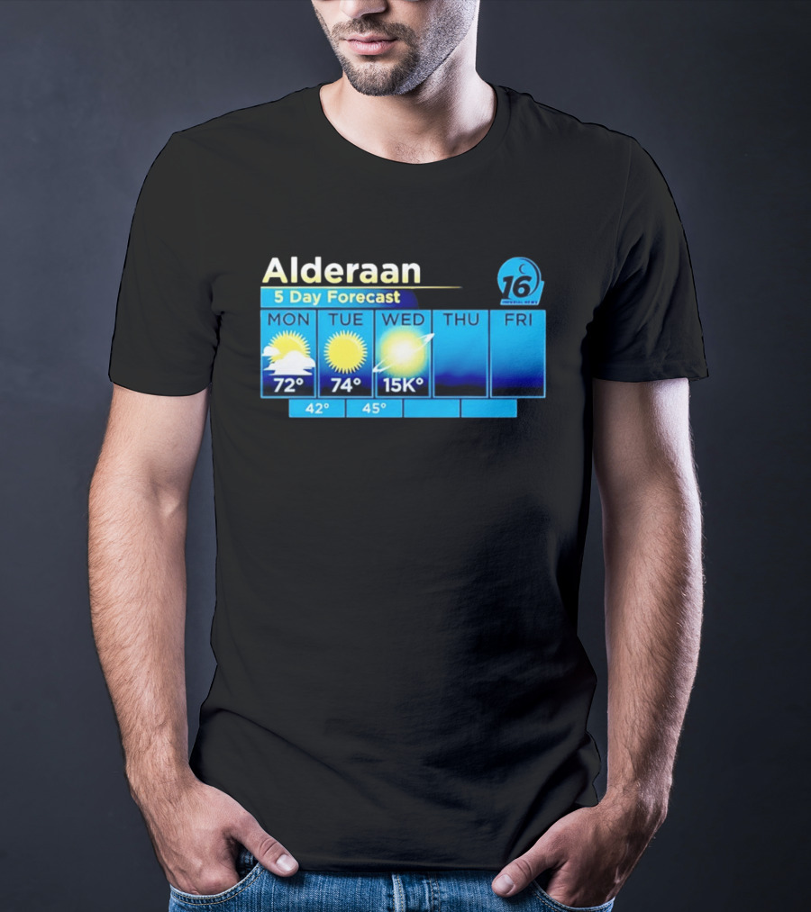 Alderaan 5 Day Forecast Weather Channel Sci Fi Parody 15K Degrees Mon Thu Fri T-Shirt