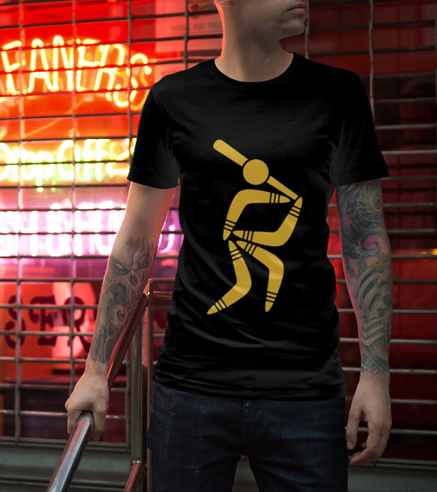 Boomerang Baseball Batting Pose Yellow Tribal T-Shirt